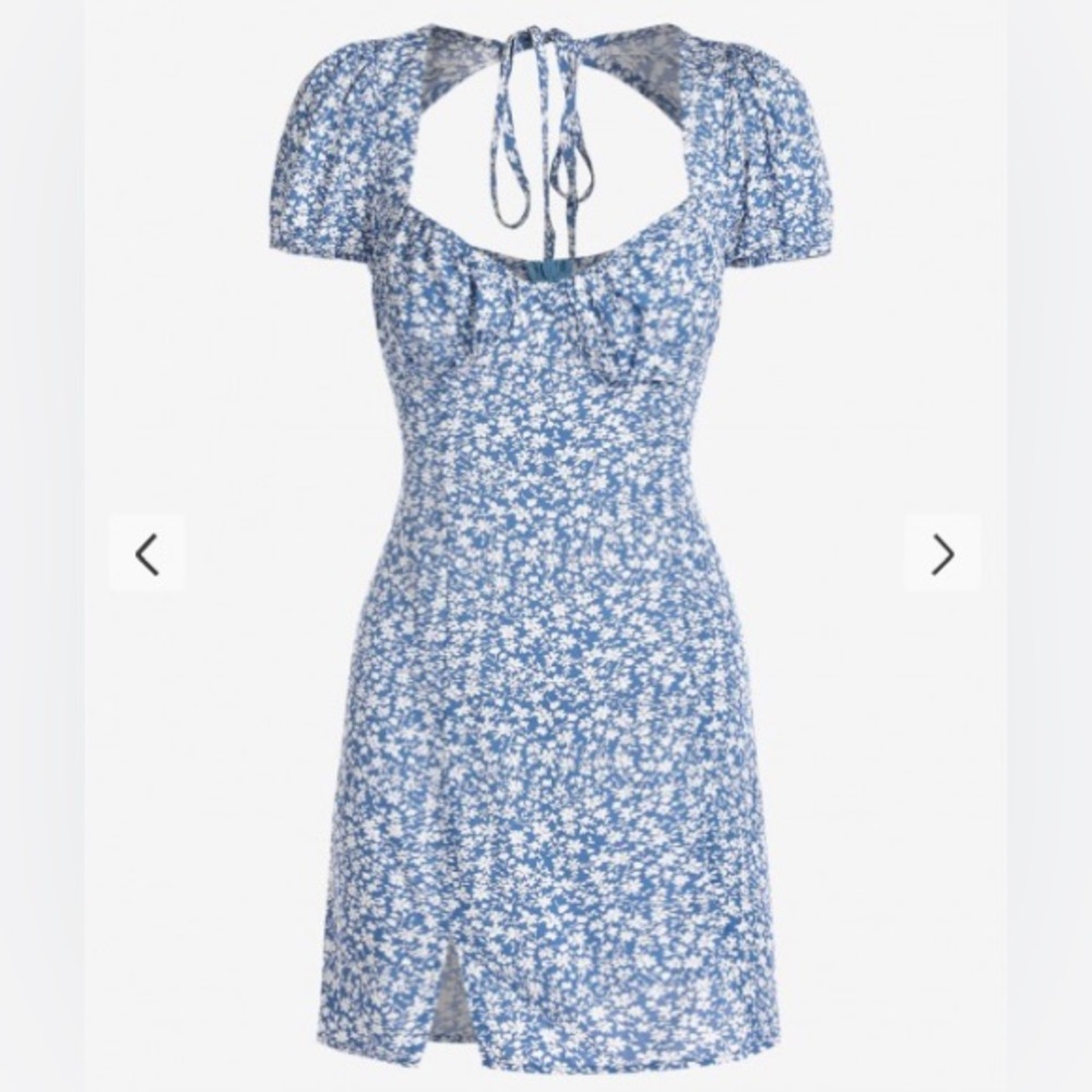 ZAFUL Ditsy Floral Tie Back Puff Sleeve Dress